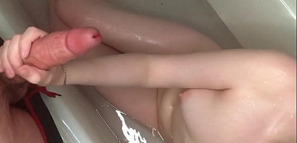  Horny Cutie Handjob Huge Dick And Fingering Pussy In The Bathroom